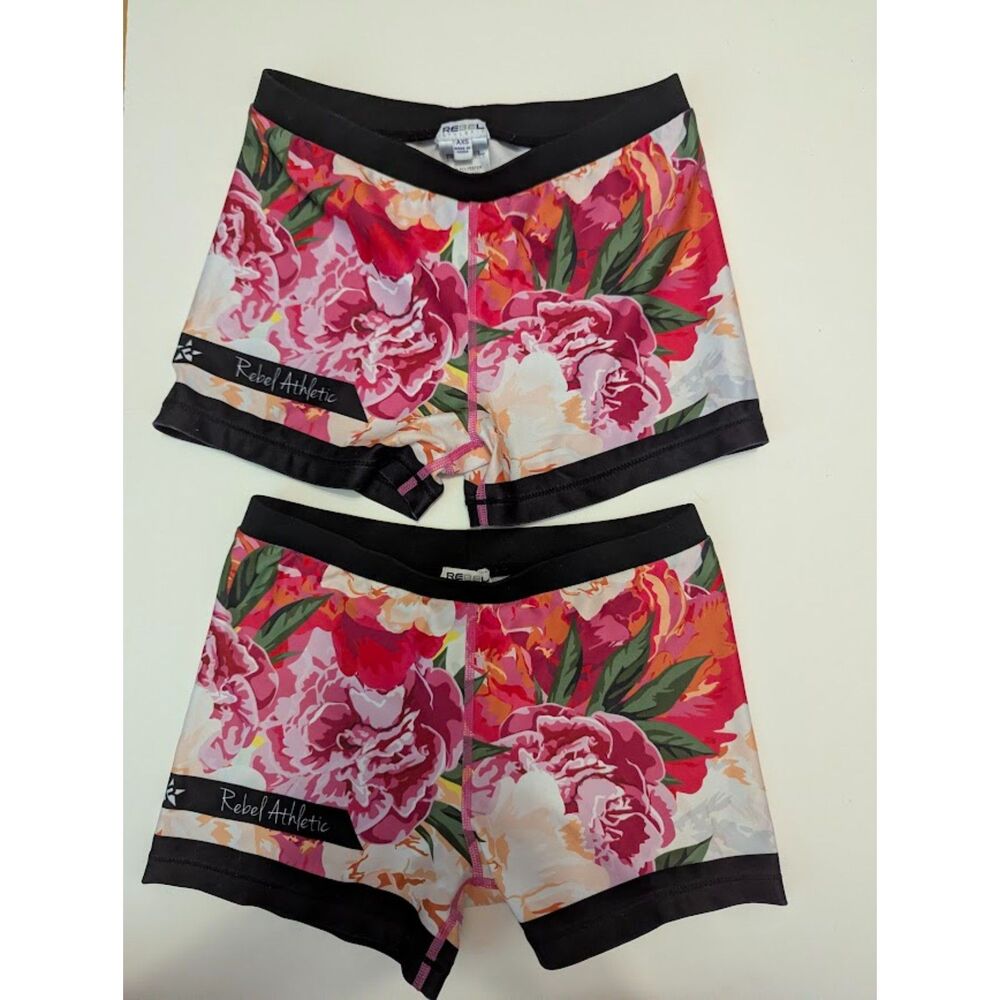 *ONE Pair Rebel Athletic red and pink floral  shorts AXS cheer dance
